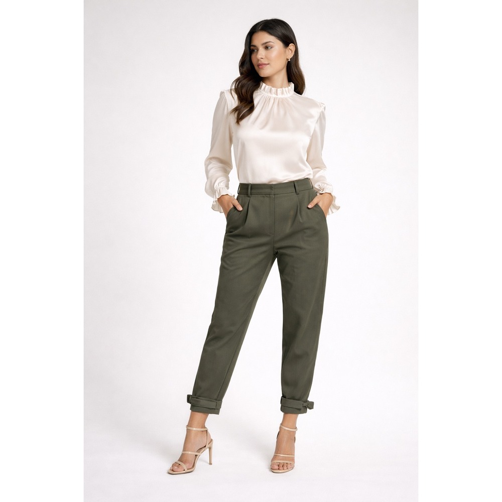 Babaton Pants Women Sz 2 Pewter‎ Green Belted Cuffs Cropped Business Dressy